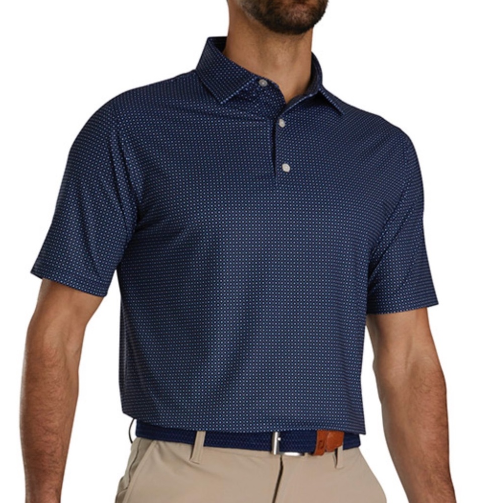 FootJoy Dot Geo Print Lisle Polo Traditional Fit Navy Blue Men's XL